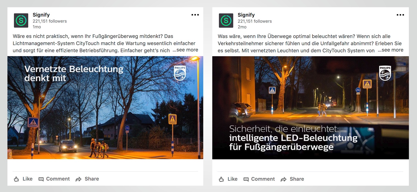 Produktlaunch Case Study Philips Lighting | Social Media Posts zum Thema LED-Beleuchtung für Fußgängerüberwege