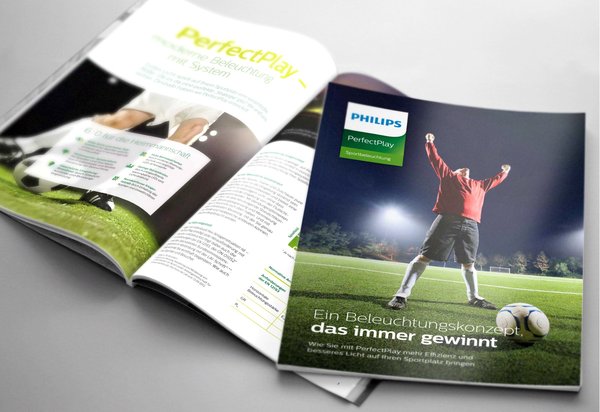Produktlaunch Case Study Philips Lighting | Broschüre zum Thema Sportplatzbeleuchtung